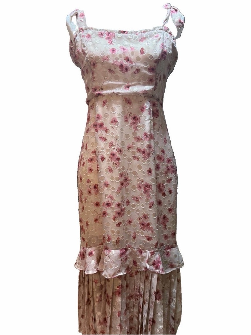 Lulu's Cream Maxi Dress with Pink Floral Print